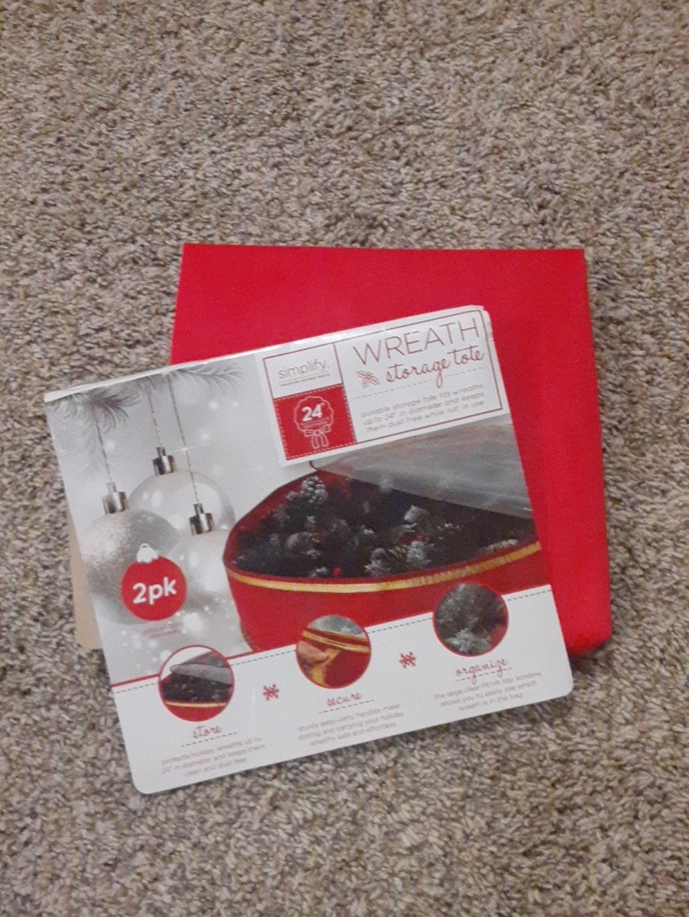 Wreath Storage Tote — Red and Gold